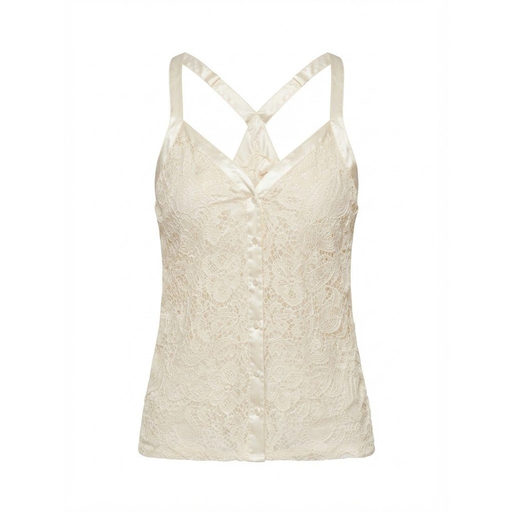 Monoremo Ivory Floral Lace Camisole Top Satin Trim Vintage Glamour Women Large